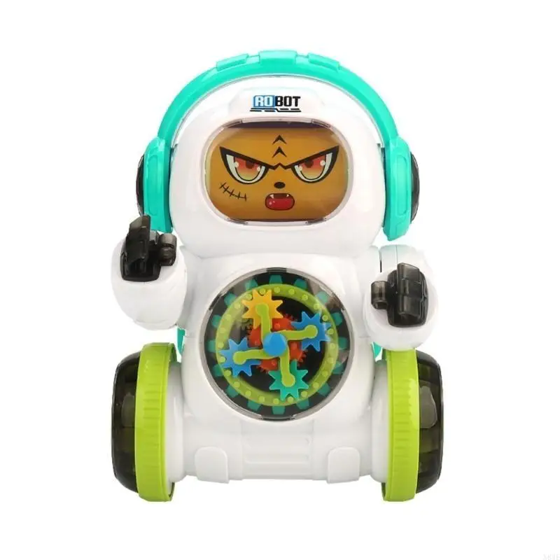 

N84E Electric Robot Kids Musical Toy with Flashing Light Universal Wheel Cartoon Rotate Robot Car Toy Toddler Learning Gift