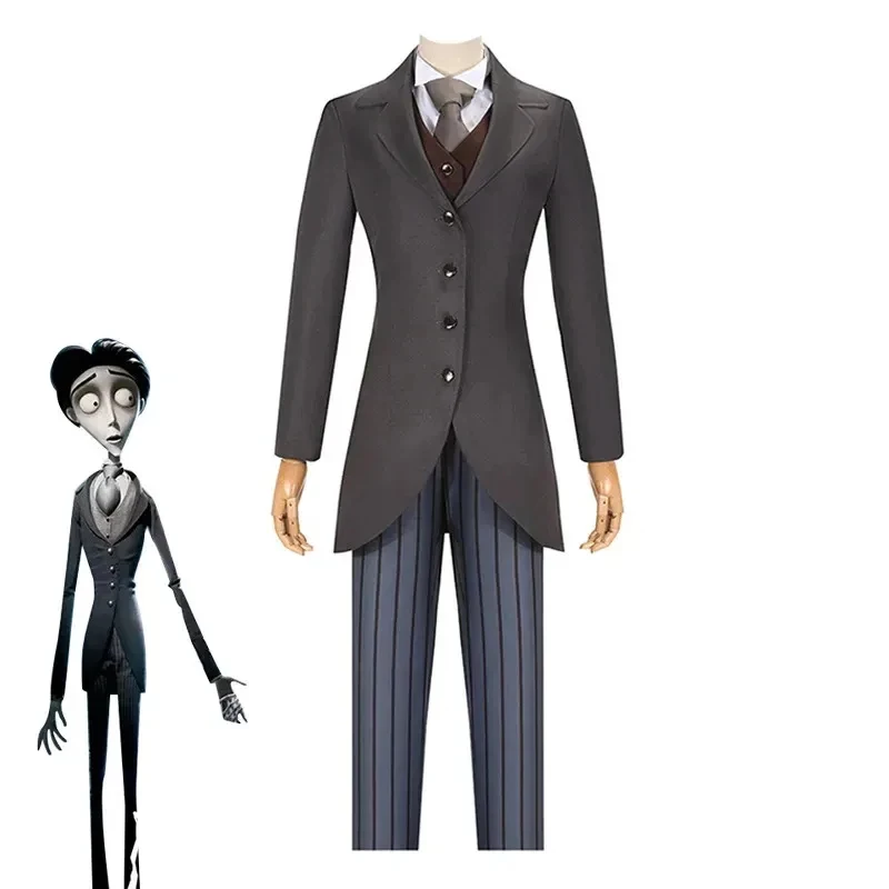 Tim Burton Corpse Bride Costume Victor Van Dort Anime Cosplay Men Ghost Uniform Suit Coat Shirt Vest Pants Tie Halloweenc; FD1;6 - view 5