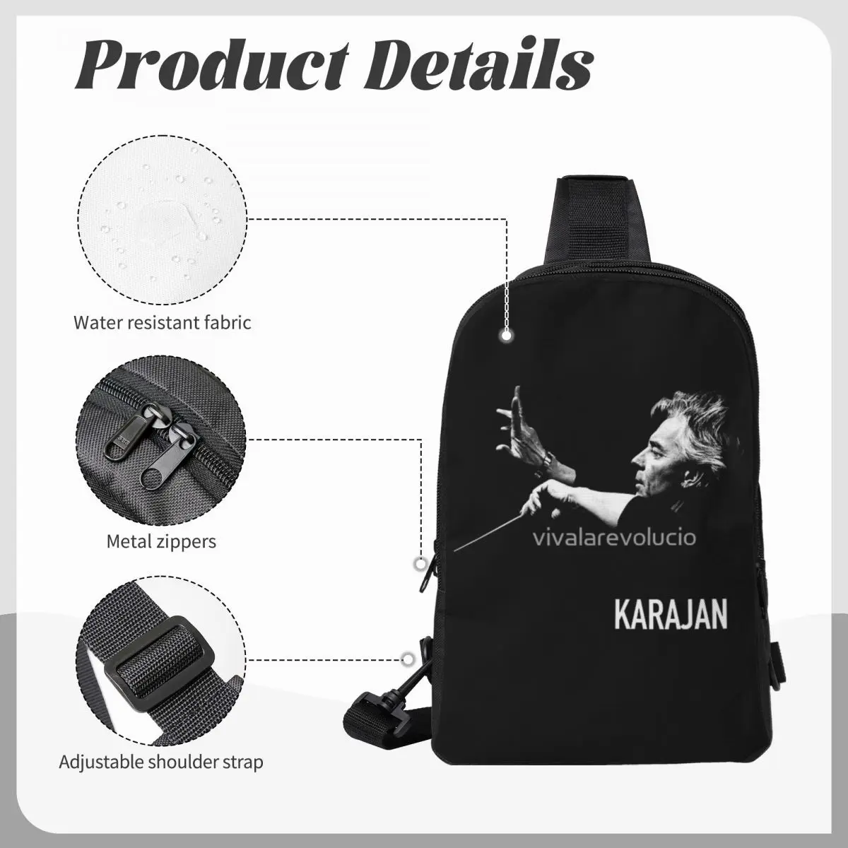 Karajan Chest Bag Dual Pocket Modern Large Capacity For Out Nice gift Customizable