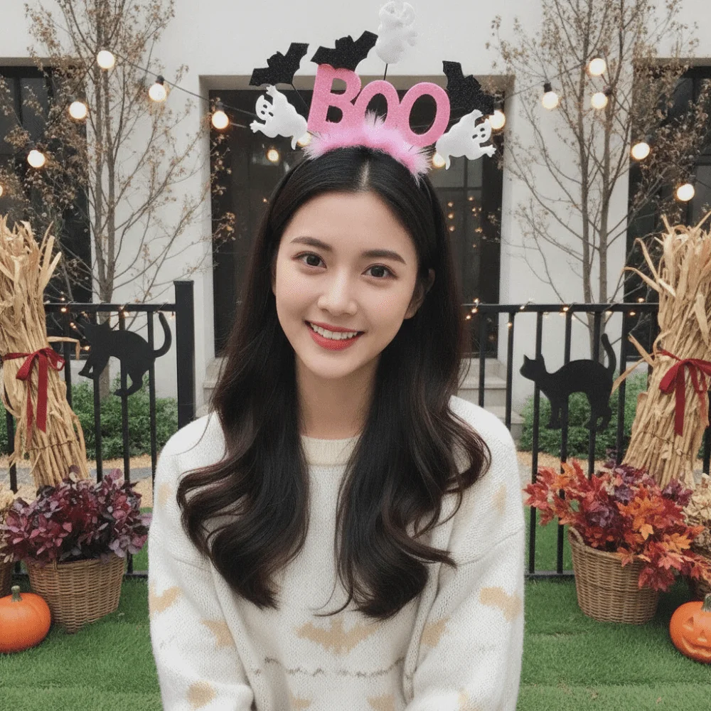 

Shiny Glitter Halloween Boo Headband Bat Wings White Ghost Festival Headpiece Fine Details Lightweight Spooky Hair Hoop