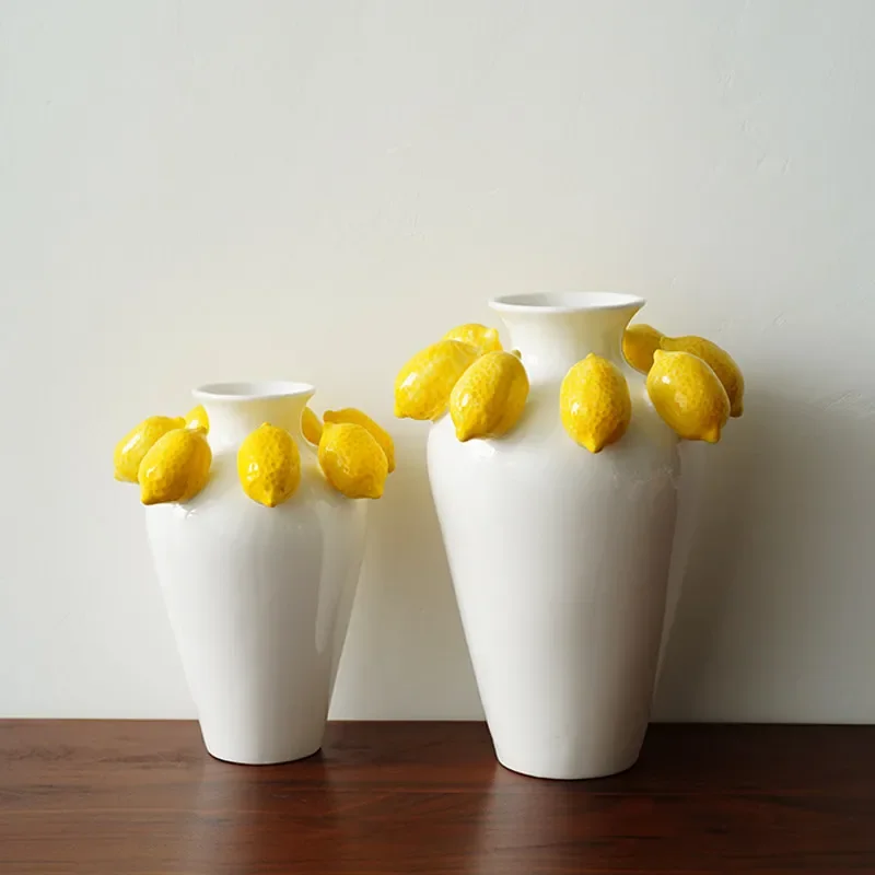 Three-dimensional Lemon Ceramic Vase Fruit Flower Pot Ceramic Handicraft Flower Vase Terrarium Home Decoration Accessories
