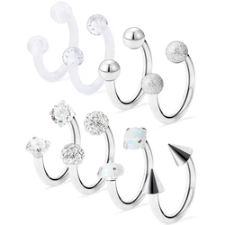 Horseshoe Circular Barbell Clear CZ Opal Stone Nose Septum Rings Hoop Retainer for Women Men Helix Cartilage Tragus Earring
