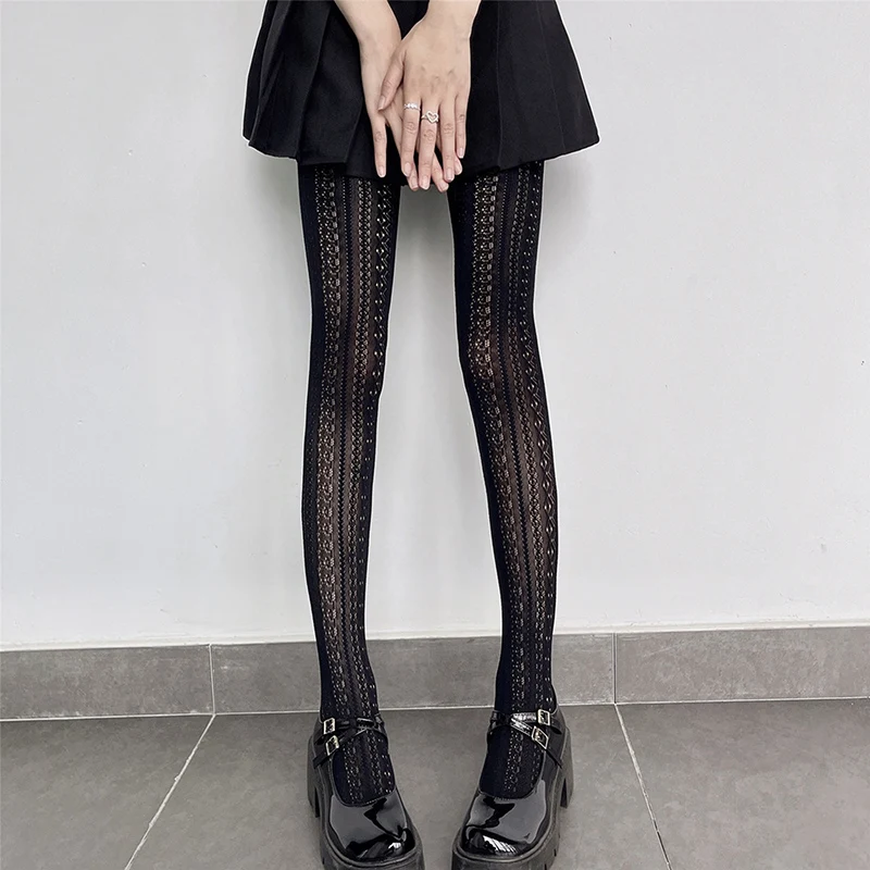 Women Y2K Lolita Sheer Tights Cut Out High Waist Footed Pantyhose Stockings See-Through Stretchy Leggings