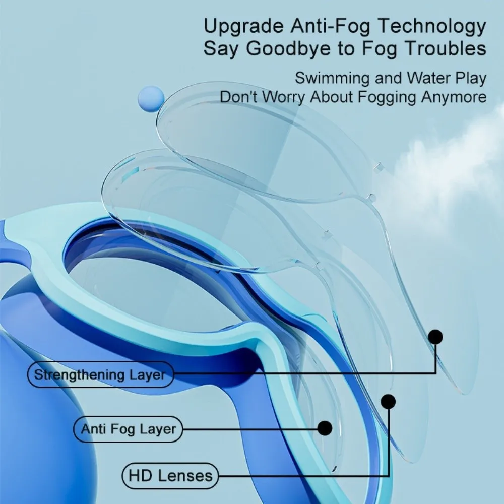 

Очки для плавания в большой оправе с затычкой для ушей, стеклянные очки для плавания из ПК, яркие цвета, комплект очков для дайвинга с широким обзором для мальчиков и девочек