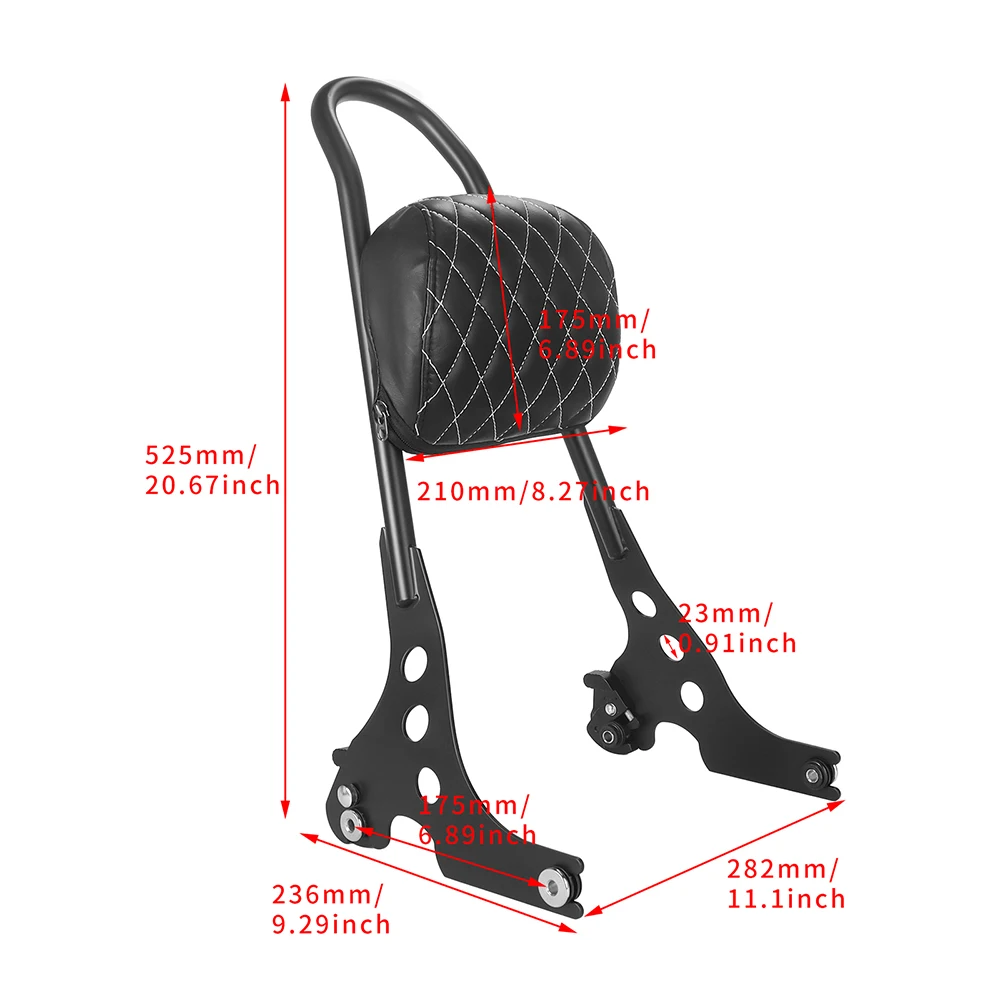 Motorcycle Detachable Rear Passenger Backrest Pad Sissy Bar Cushion Rhombus For Harley Sportster XL883 1200 X48 Forty Eight