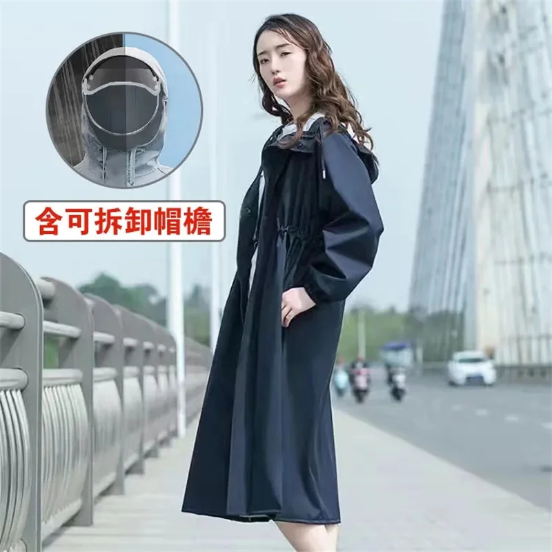 Fashionable Long Waterproof Trench Coat Women Slim Fitting Waisted Adult Raincoat Rainproof Windproof Cycling Raincoat All One