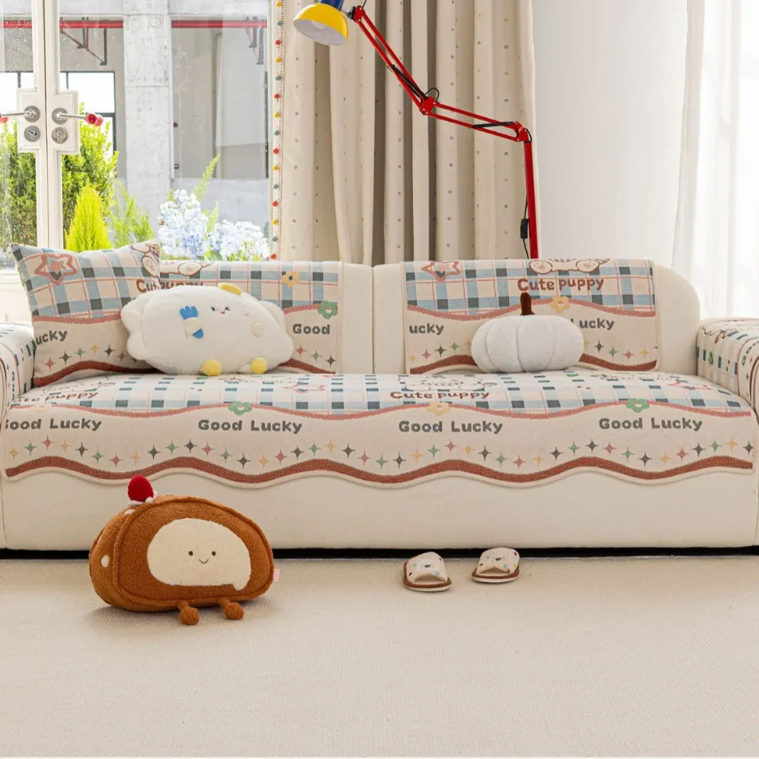 Sofa Cushion Cartoon Kitten Sofa Cushion Four Seasons Universal Simple Fixed Anti-Slip Anti-Grab Cover Cloth