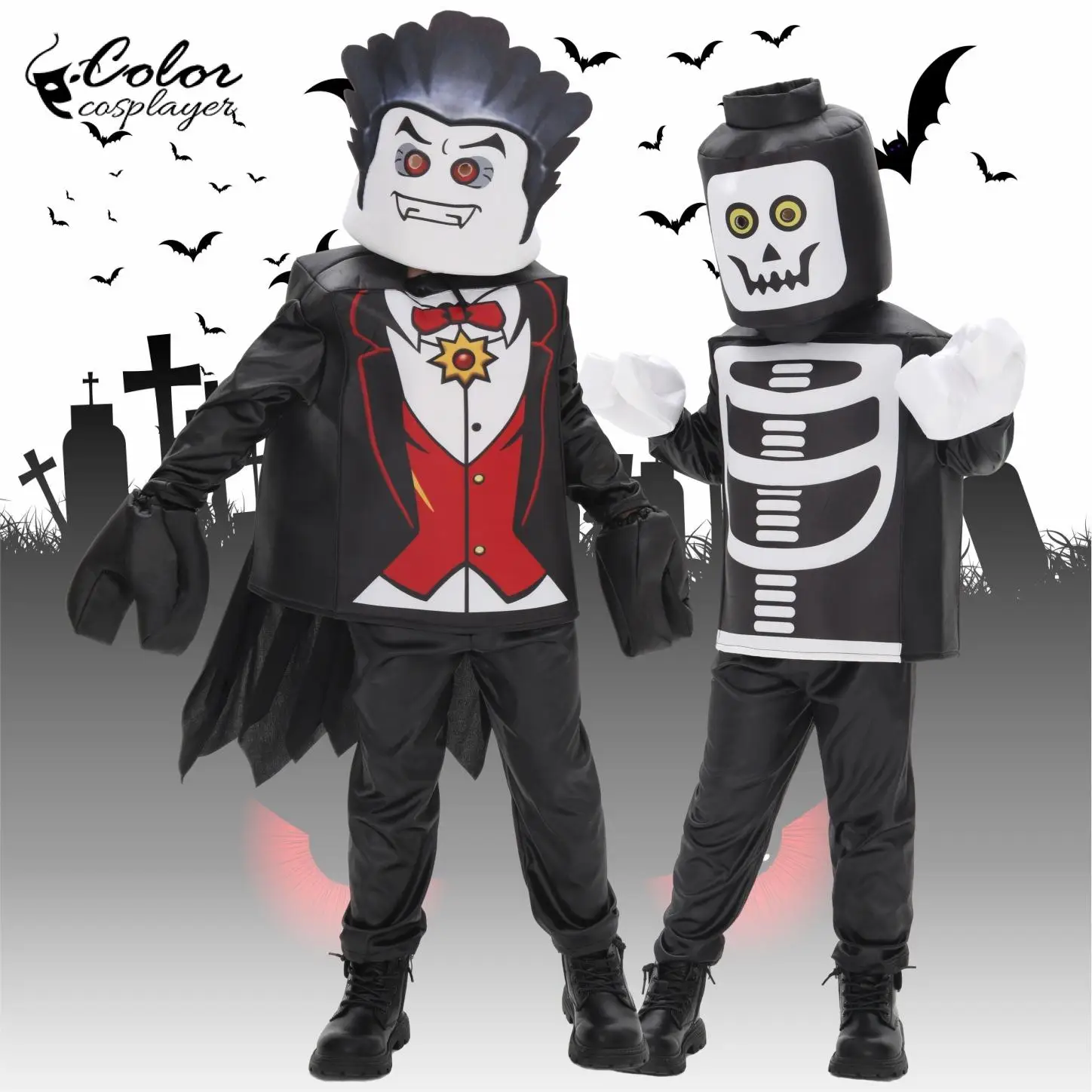 

Black Monster Fighter Skeleton Black Lord Vampire Costume for Kids Kids Scary Stage Performance Costume Halloween Dress Up ﻿