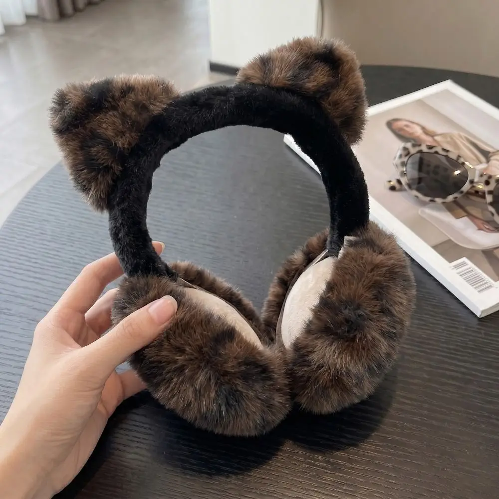 Ear Cap Winter Cat Ears Earmuffs Leopard Folding Imitation Fur Earmuffs Windproof Keep Warmer Leopard Print Ear Mask Outdoor