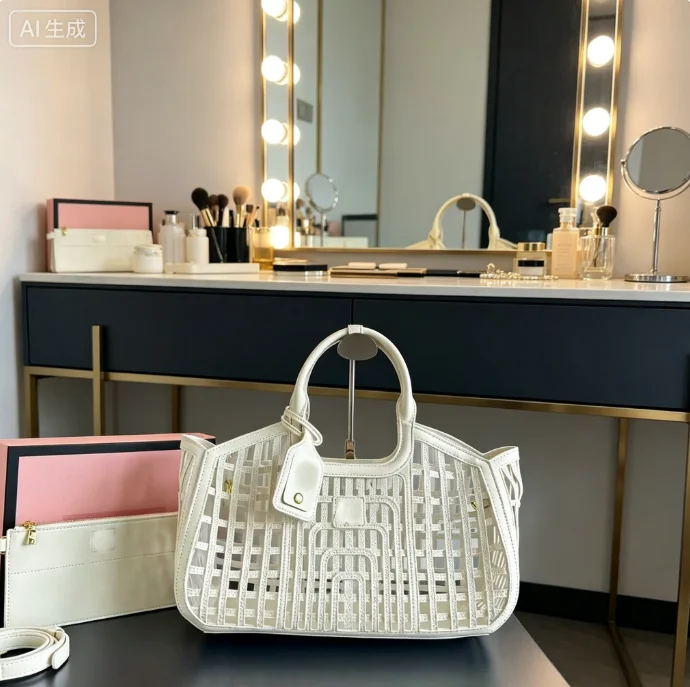 

Women Hollow Out Tote Bag Leather Cutout Handbag with Detachable Crossbody Strap