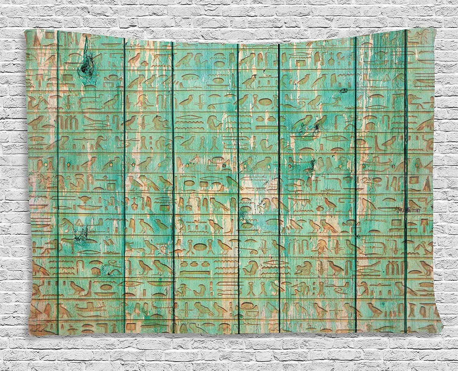 Boho Egyptian Hieroglyph Tapestry Wall Hanging Decor Vintage Aqua Blue Ancient Civilization Wall Art Boho Chic Home Decor Gift f