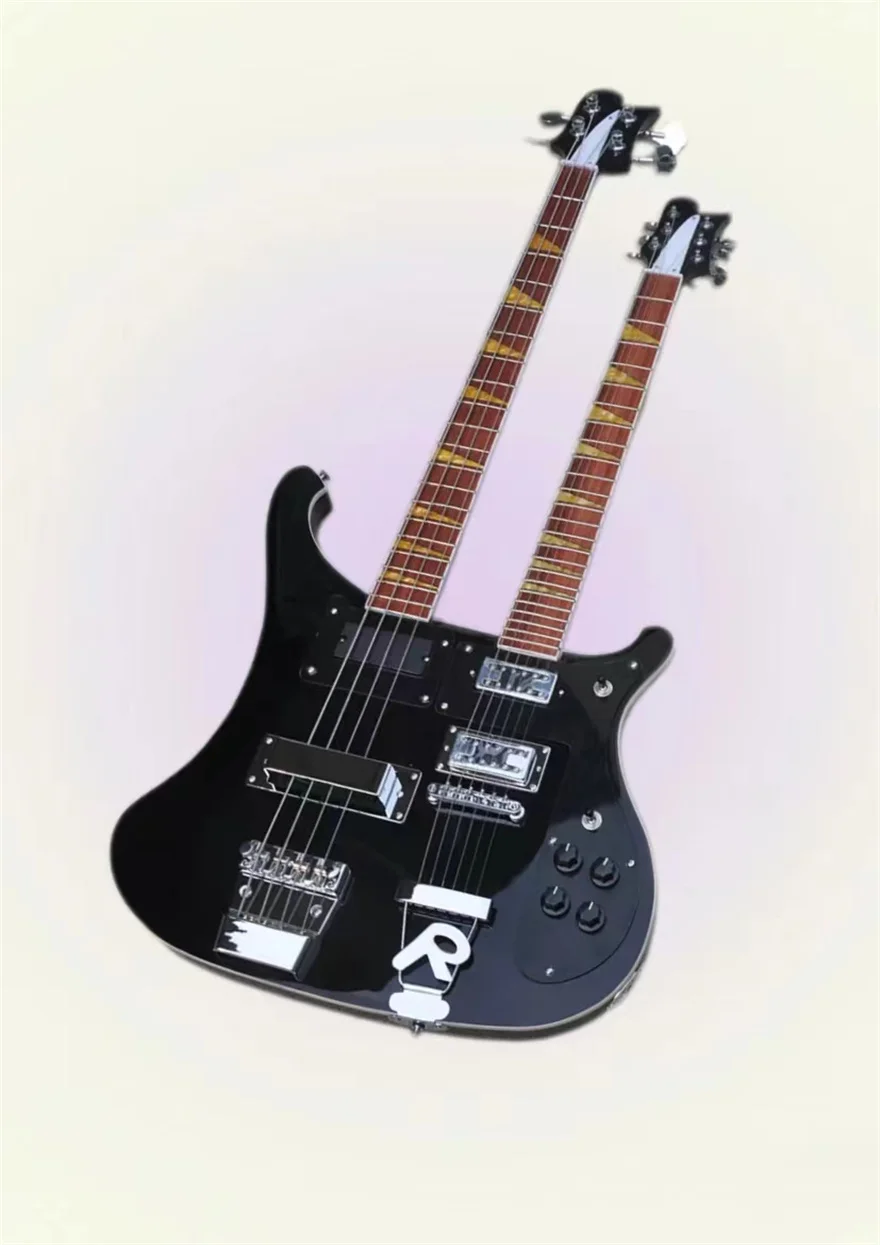 Black 4 and 6 strings double neck Ricken electric guitar with black pickguard Can be customized