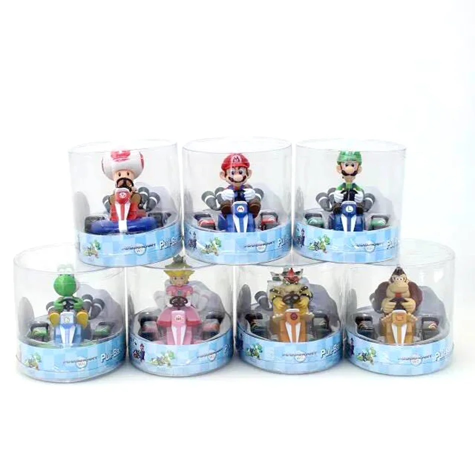 Super Mario Pull Back Car Green Yoshi Donkey Kong Bowser Luigi Toad Princess Peach Action Figure Toys Anime Game Doll Kid Gifts