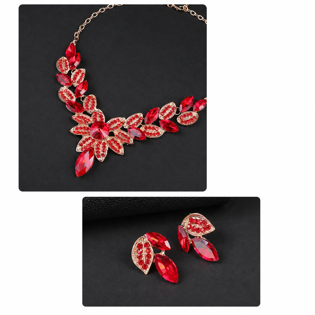 Tulip Floral Necklace Electroplated Formal Jewelry Set Crystal Bib Necklace High-Clarity Women'S Jewelry Set For Stage Off
