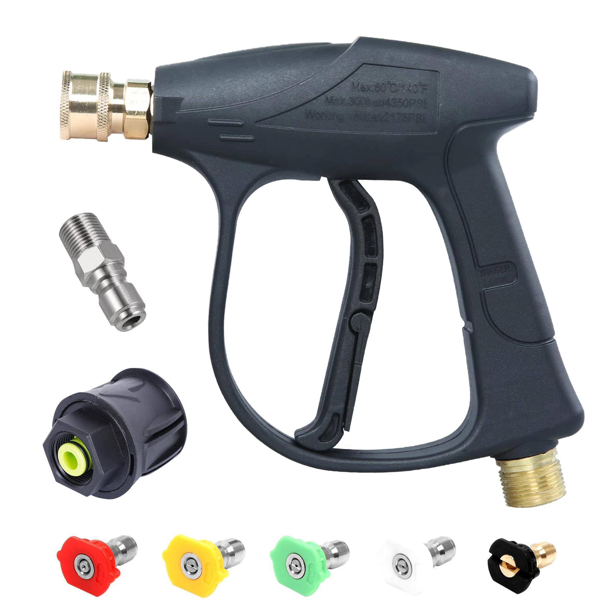 High Pressure Washer Gun Car Washing Gun With 5pcs Soap Spray Nozzles 14mm M22 Socket 1/4