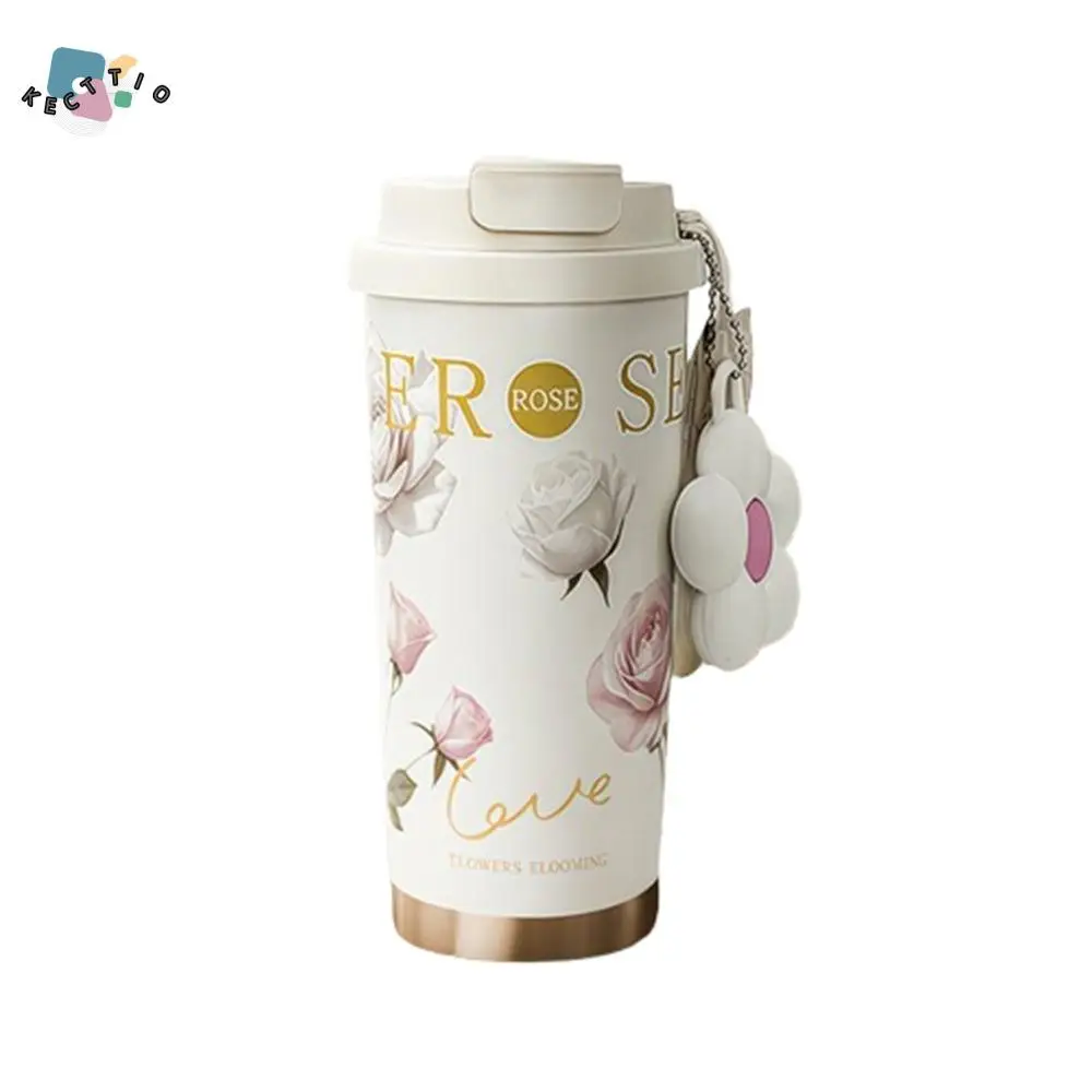 

500ML Thermo Coffee Mug LeakProof Stainless Steel Travel Thermo Cup Ceramic Coating Flower Print Vacuum Cup Travel