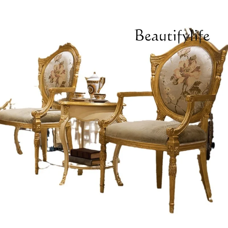 

European luxury court solid wood carving gold leisure chair French hotel negotiation chair corner combination
