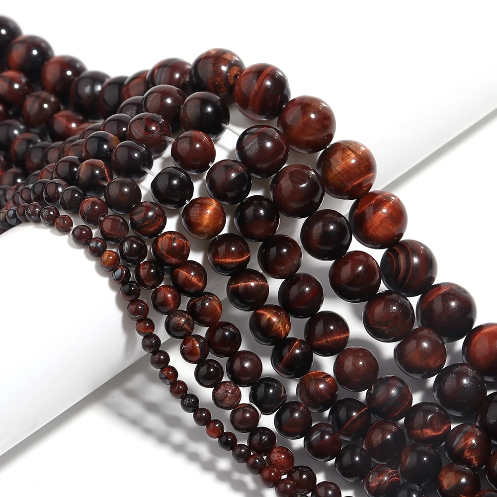4 6 8 10 12 mm Naturstein rote Tigerauge Perlen runde lose Distanzperlen für Schmuckherstellung DIY Armbänder Halskette Zubehör