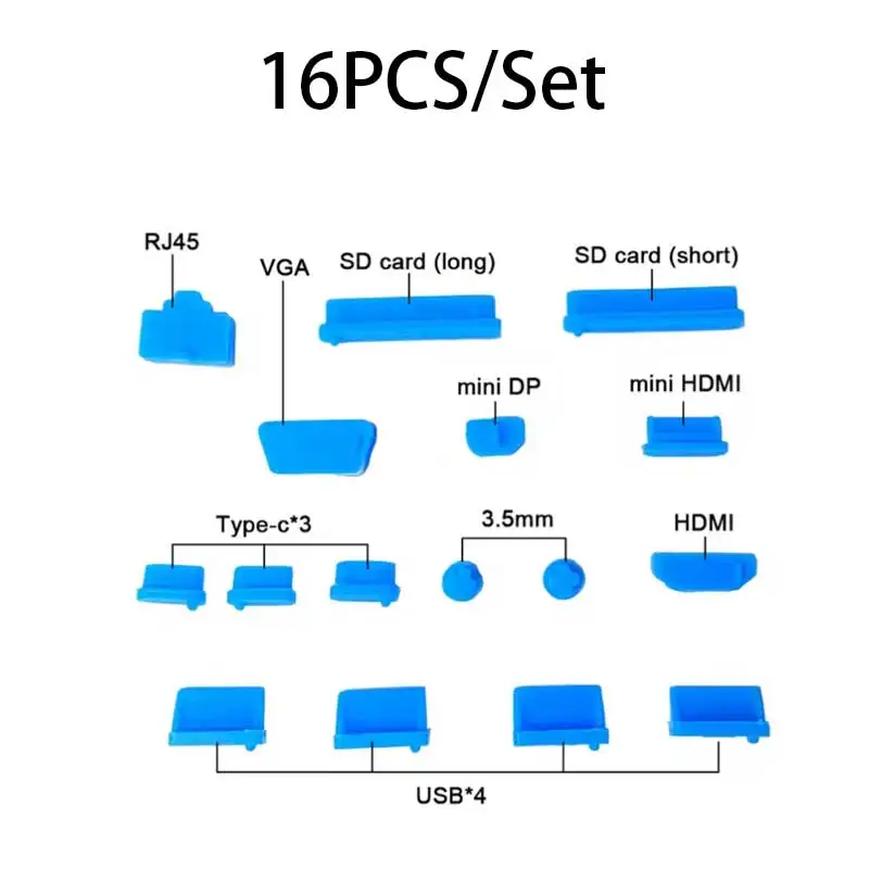 16Pcs/Set Silicone Micro USB Cap Port Cover Anti Dust Protector for Desktop PC Laptops Stopper Socket Protecor Accessories