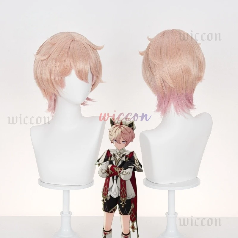 

Genshin Impact Dahlia Cosplay Wig Orange Pink Short Hair Goth Vampire Heterochromia Boy Mondstadt Halloween Party for Women Men