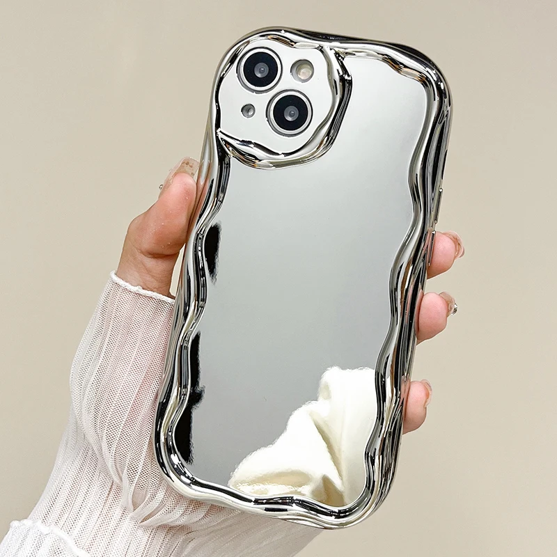 Luxury Cosmetic Mirror Case for IPhone 11 12 13 14 15 Pro Max XSMax 7 8Plus 16 Cream Bumper Shockproof Soft Silicone Cover