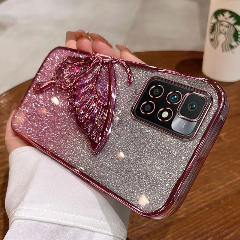 

Redmi10 4G Case Luxury Quicksand Butterfly Glitter Case For Xiaomi Redmi 10 10C Note10 9 11 8 pro Max 10s 9s Shockproof Cover