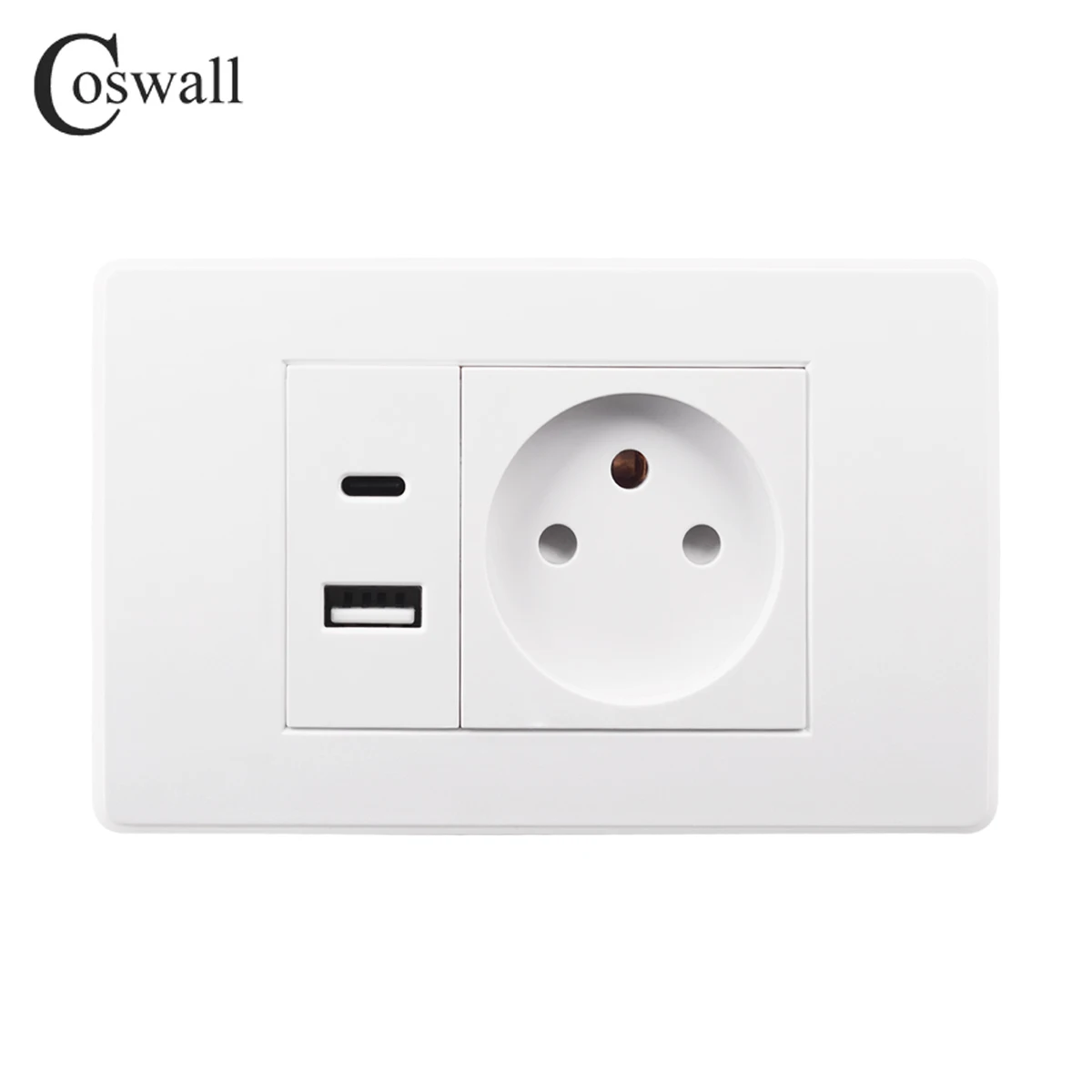 Coswall A45 Series Frosted Panel US Size Israel Wall Socket +Type A-C USB Charger 16A 250V 118mmx72mm White