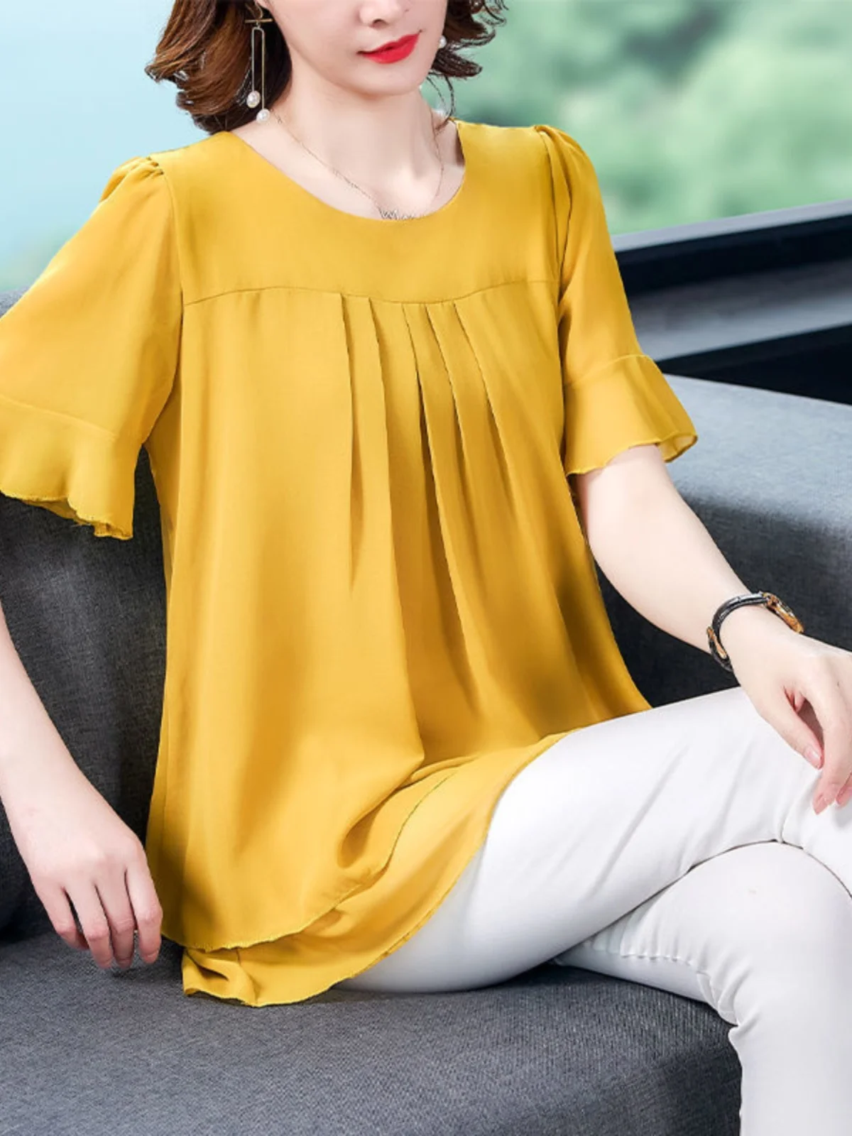 

Летняя женская шифоновая футболка ort Sve Свободный крой, закрывающий живот, топ для похудения, большие размеры 200 Pou Faionable Small irt