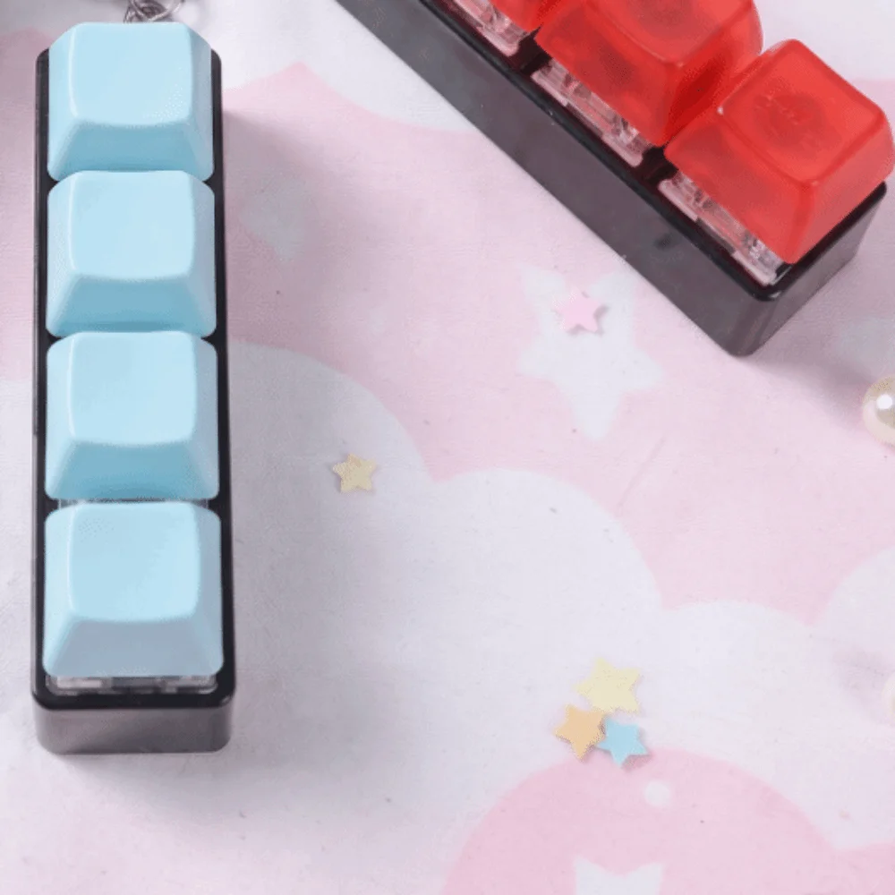 4 Keys Keycap Fidget Keychain Key Cap Clicker Finger Button Keyboard Keycap Click Calming Keyboard Cube Keychain Office