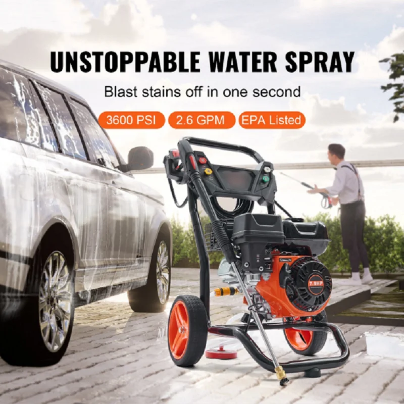 Gas Pressure Washer, 3600 PSI 2.6 GPM, Gas Powered Pressure Washer with Copper Pump, Spray Gun and Extension Wand, 5 Quick