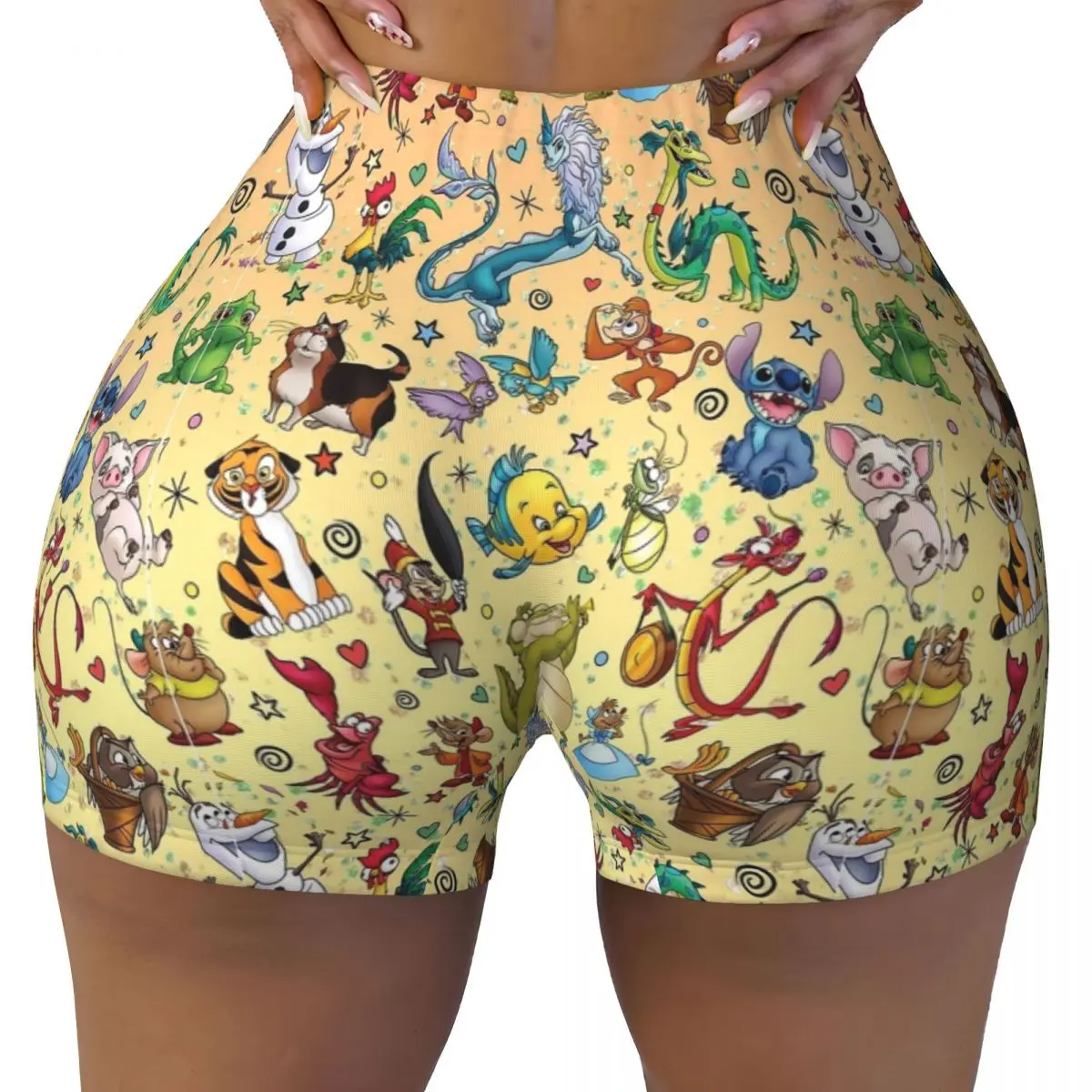 

Женские шорты для йоги с высокой талией Sidekicks Stitch Olaf Heihei Mushu Fantasyland Lift, штаны для фитнеса и тренировок в тренажерном зале