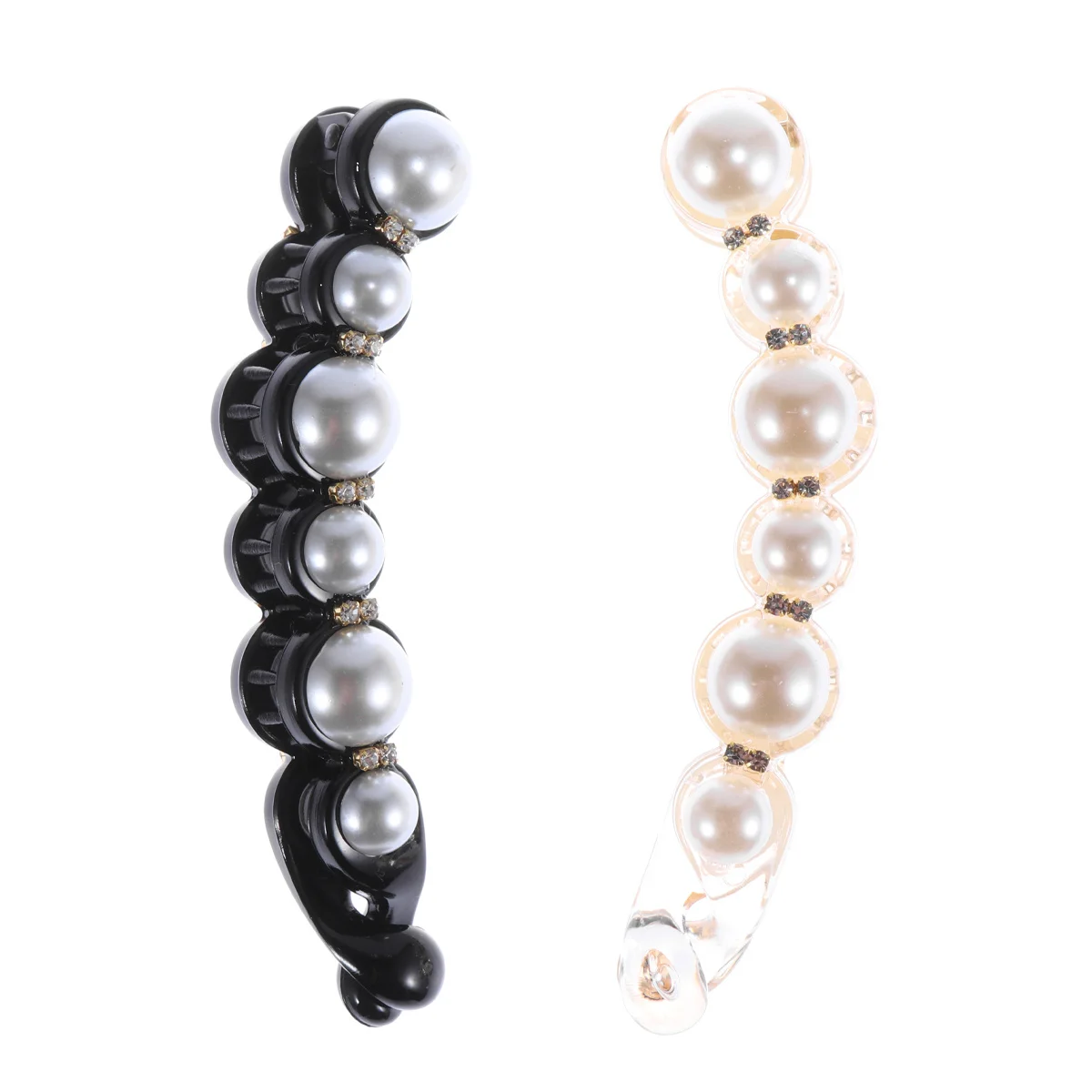 

2Pcs Ponytail Holder Hair Clip Claw Banana Shape Pearl Decor Stylish Vertical Clip Fasten Hair All Day