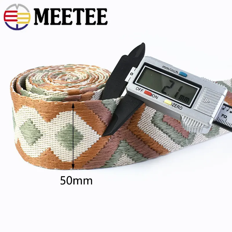 Meetee 2/4M 50mm 2mm Thick Polyester Jacquard Webbing Bag Strap Belt Woven Pattern Ribbon Band DIY Garment Sewing Webbings Tape