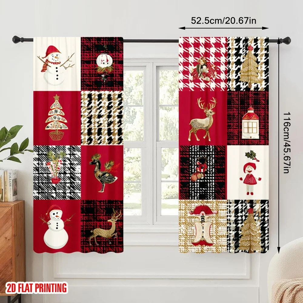 2pcs,2D plane printing Popular Curtain Panels Antlers Santa Claus Versatile Polyester (without rod) Decorations Outdoor for