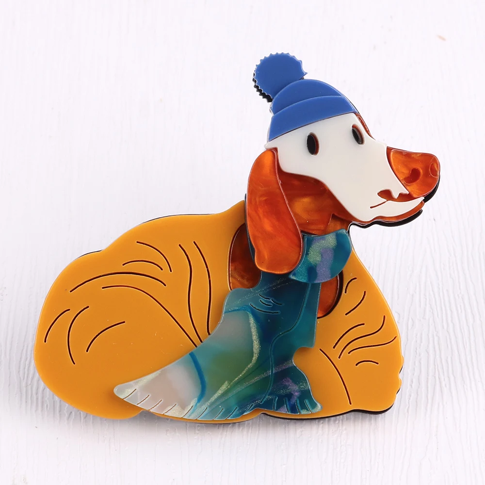 FishSheep Cute Painting Gog Acrylic Brooches Pins For Women Lovey Animal Dog With Brush BROOCHE Jewelry Clothing Accessories