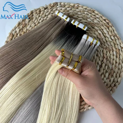 Extensiones de cabello con cinta humana, cabello humano liso, 40 unidades por paquete, extensiones de cabello adhesivas invisibles rectas Remy europeas