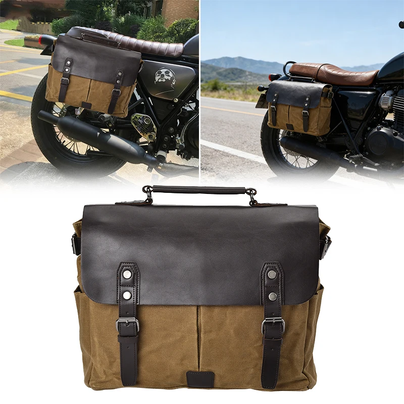 Men Vintage Design Messenger Bag Waterproof Waxed Canvas Crazy Horse Leather Shoulder Bag For Honda CRF 125 250 CR XR For BMW