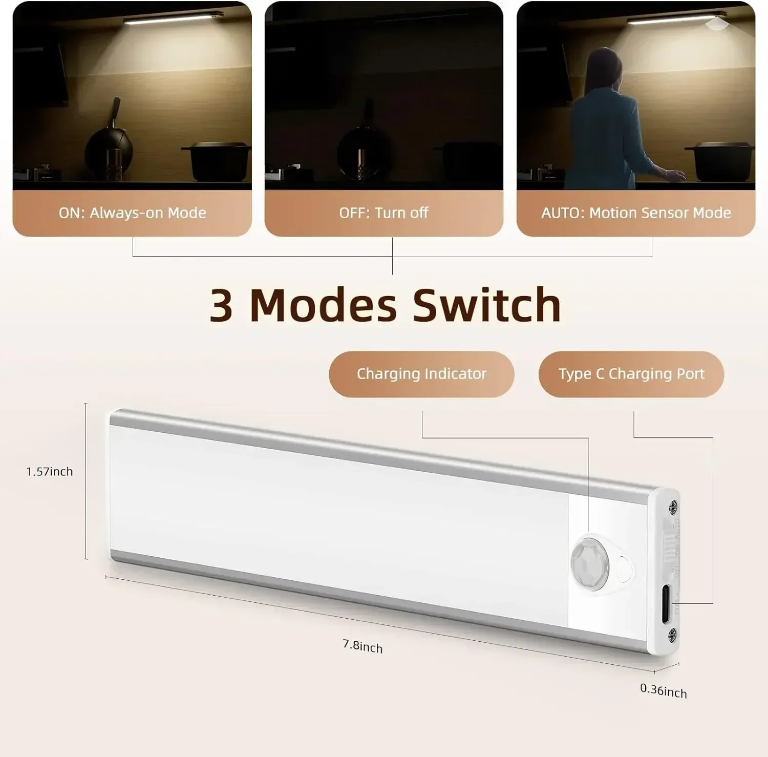 Xiaomi Motion Sensor Night Light Type C Rechargeble Wireless LED Cabinet Lamp For Bedroom Bedside Table Kitchen Lighting