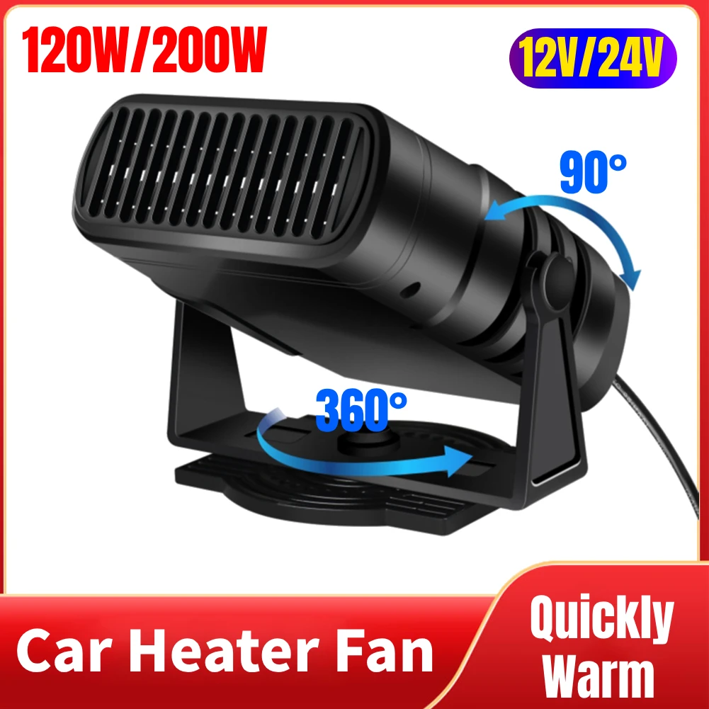 12V/24V Car Heater Electric Cooling Fan Hot Air Blower 360 Degree Rotation Windshield Dryer Defogging Defrosting Heating Fans