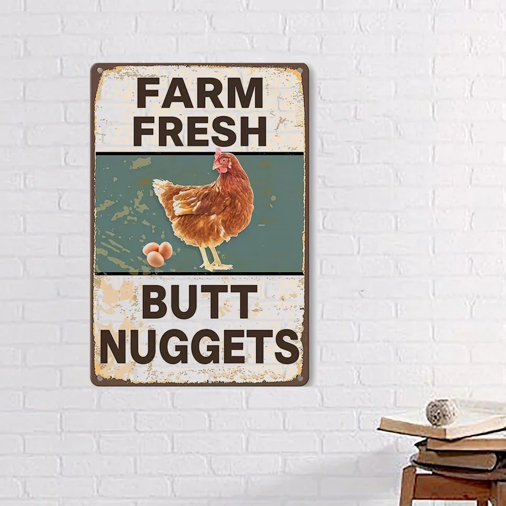 Vintage Metal Sign Chicken Coop Sign for Farm Yard Decor, Farm Tin Sign for Home Kitchen Outdoor Decor, Fresh Butt Block