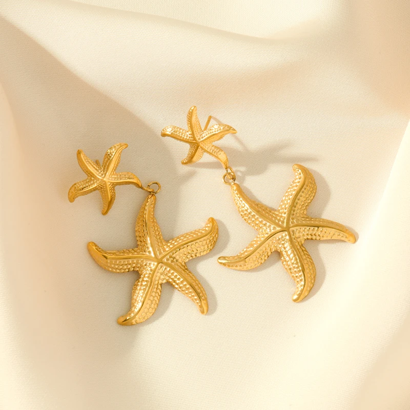 EILIECK 316L Stainless Steel Gold Color Starfish Pendant Earrings For Women Fashion Ear Dangle Waterproof Jewelry Holiday Gift