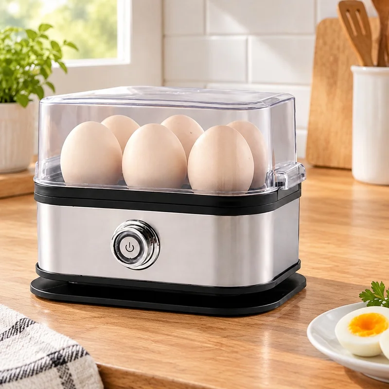 Compact 6-Egg Stainless Steel Cooker with 200W Fast Boil, Automatic Shutoff for Effortless Cooking