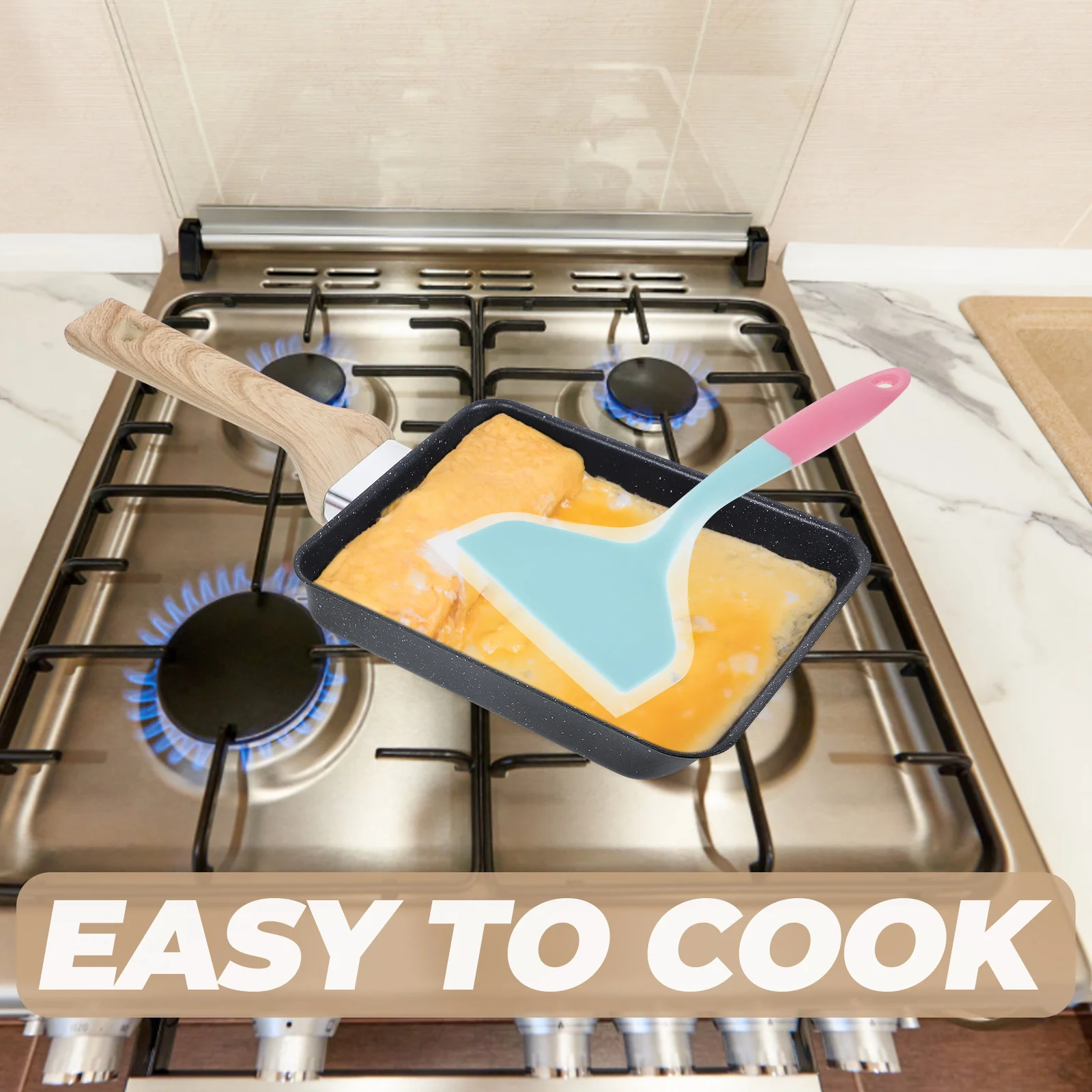 

1 set Nonstick Frying Pan With Silicone Turner Multi-Function Egg Pan For Home Kitchen Use Breakfast Cooking Daily Fry Tool