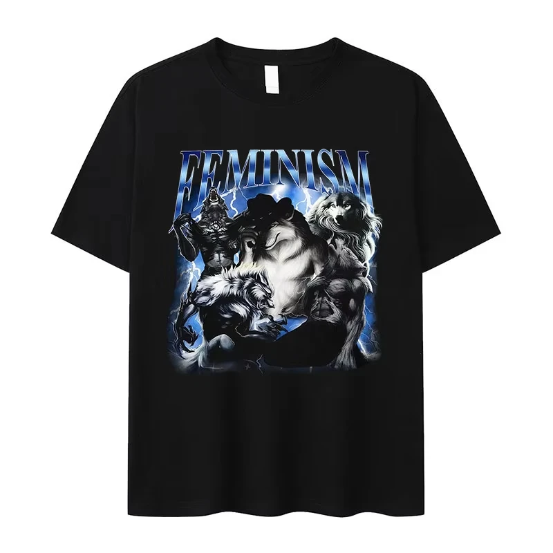 Funny Feminism Alpha Wolf Graphic T-Shirt Women Humor Fashion Clothing Short Sleeve T-shirts Vintage High Quality Cotton T-shirt