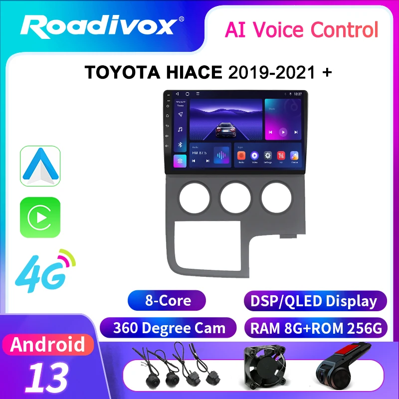 roadivox Android car radio for TOYOTA HIACE 2019 2021 stereo GPS Navigation video Multimedia Player tape recorder  carplay