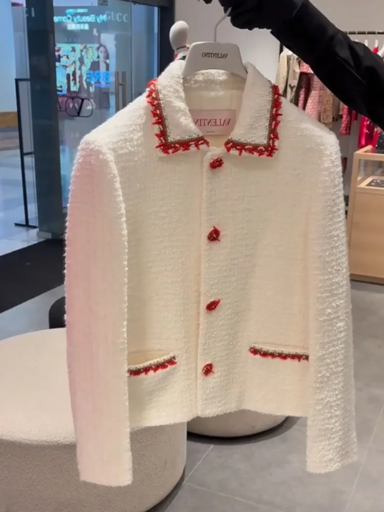 

Ele White ort Coat for Women Spring 2026 Commute Sle Premium Coarse Tweed Versatile Top Small Size Friendly