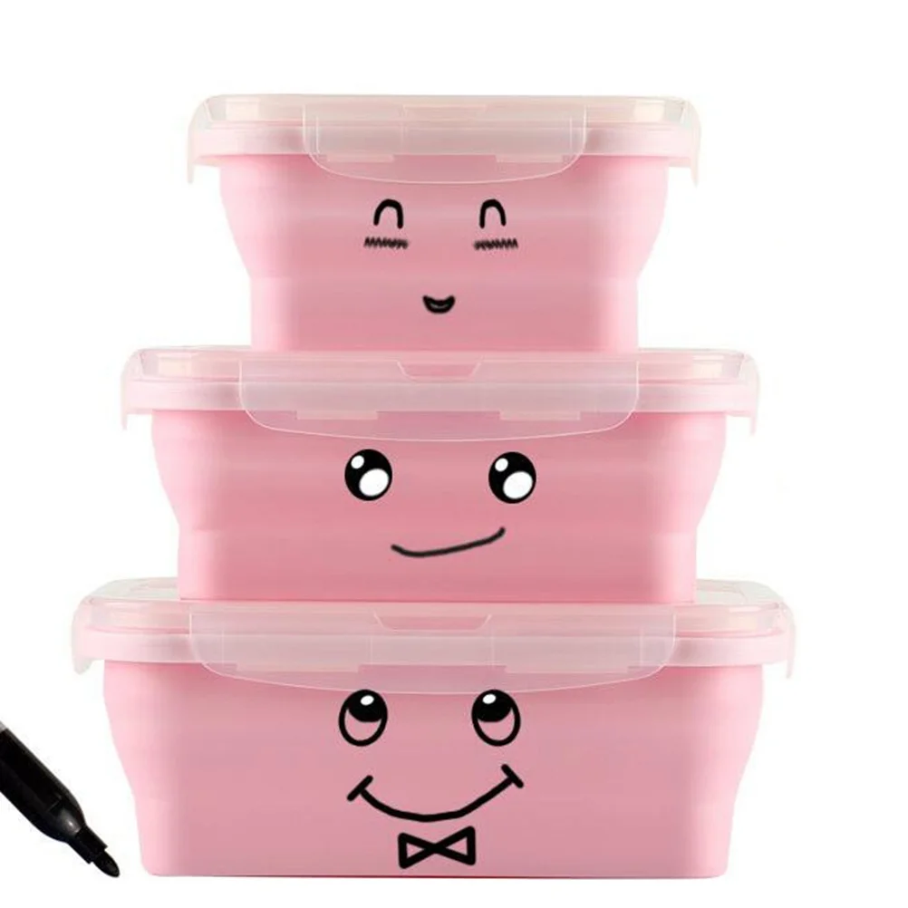 

3Pcs Silicone Bento Box Set Foldable Lunch Boxes Space Saving Food Containers Lightweight for Outdoor Picnic