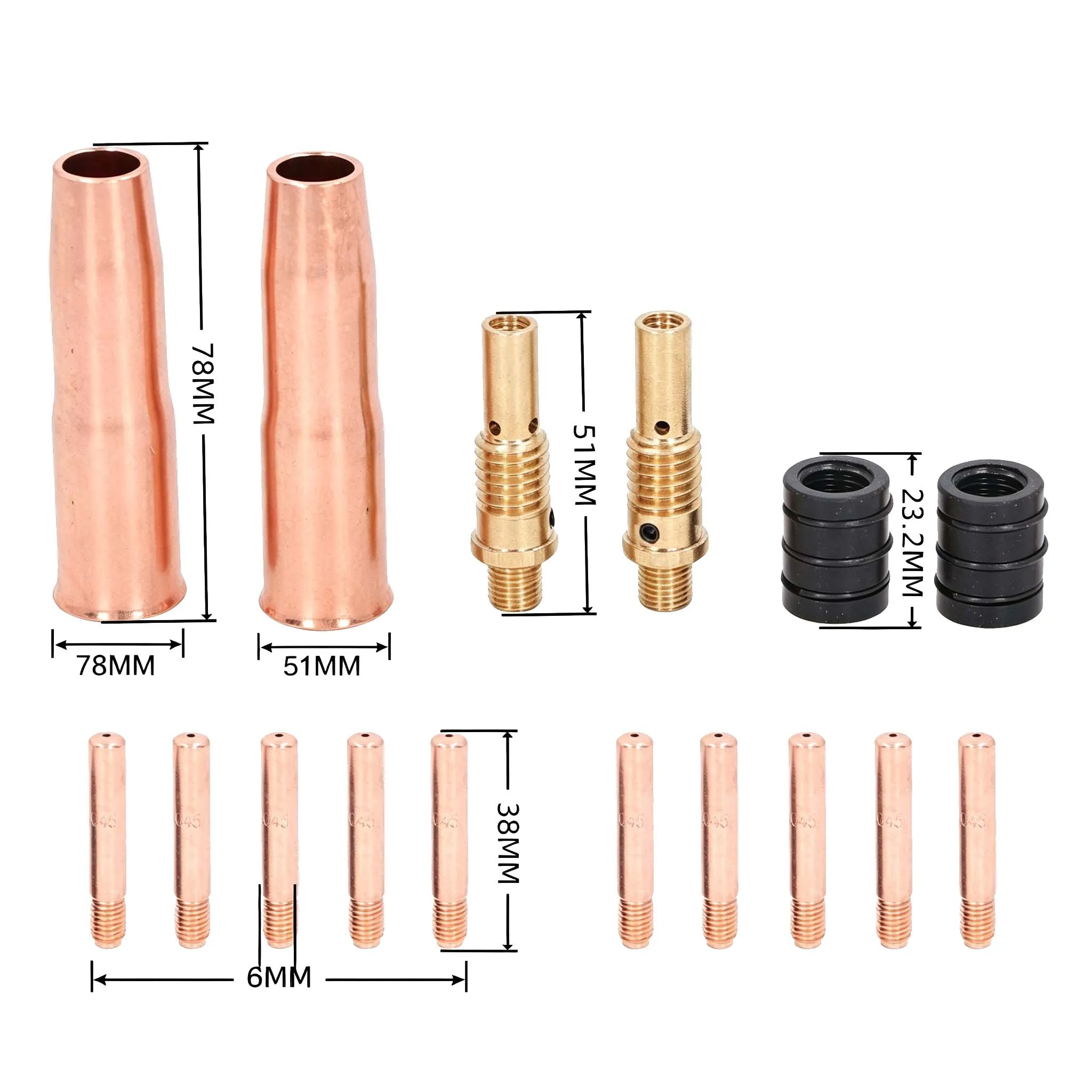 16Pcs FOR Mig Welding FOR Torch Tip Nozzle Diffuser Adapter Kit Replacement FOR MIG Welding Parts Nozzle Set