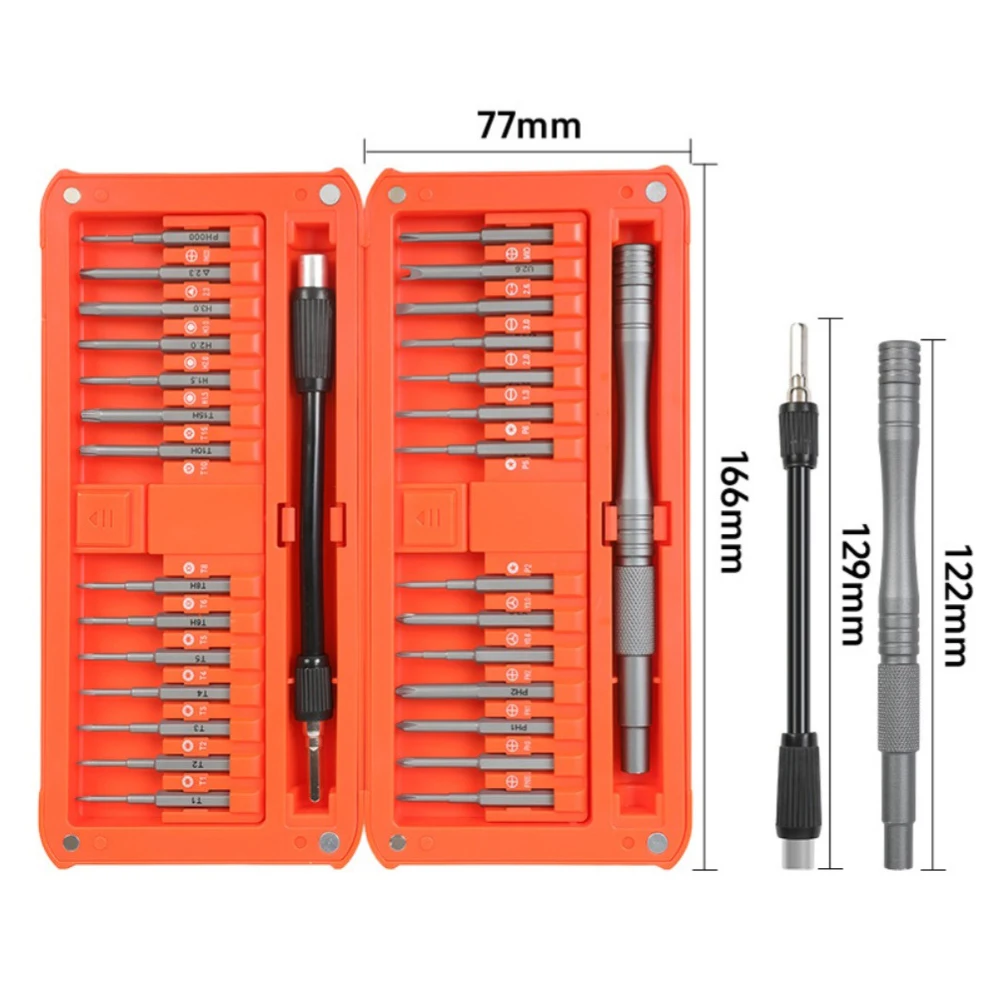 Magnetic 30-in-1 Precision Screwdriver Set with Slide-Activated Bit Release and Secure Lock for Repeated Use in Device Servicing