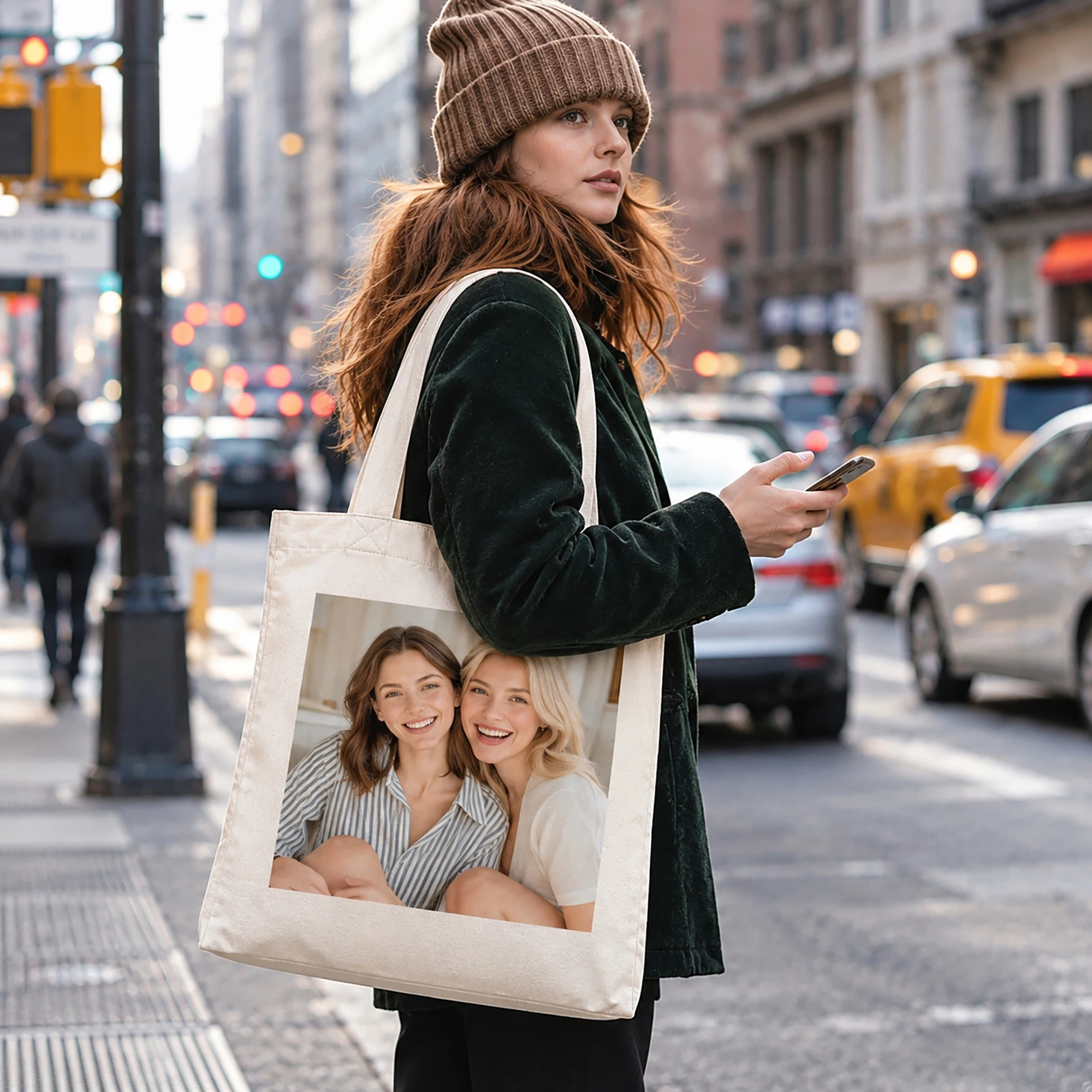 1pc Custom Photo Canvas Tote Bag Personalised Picture Gift for Best Friend Girlfriend Family Reusable Large Capacity Handbag